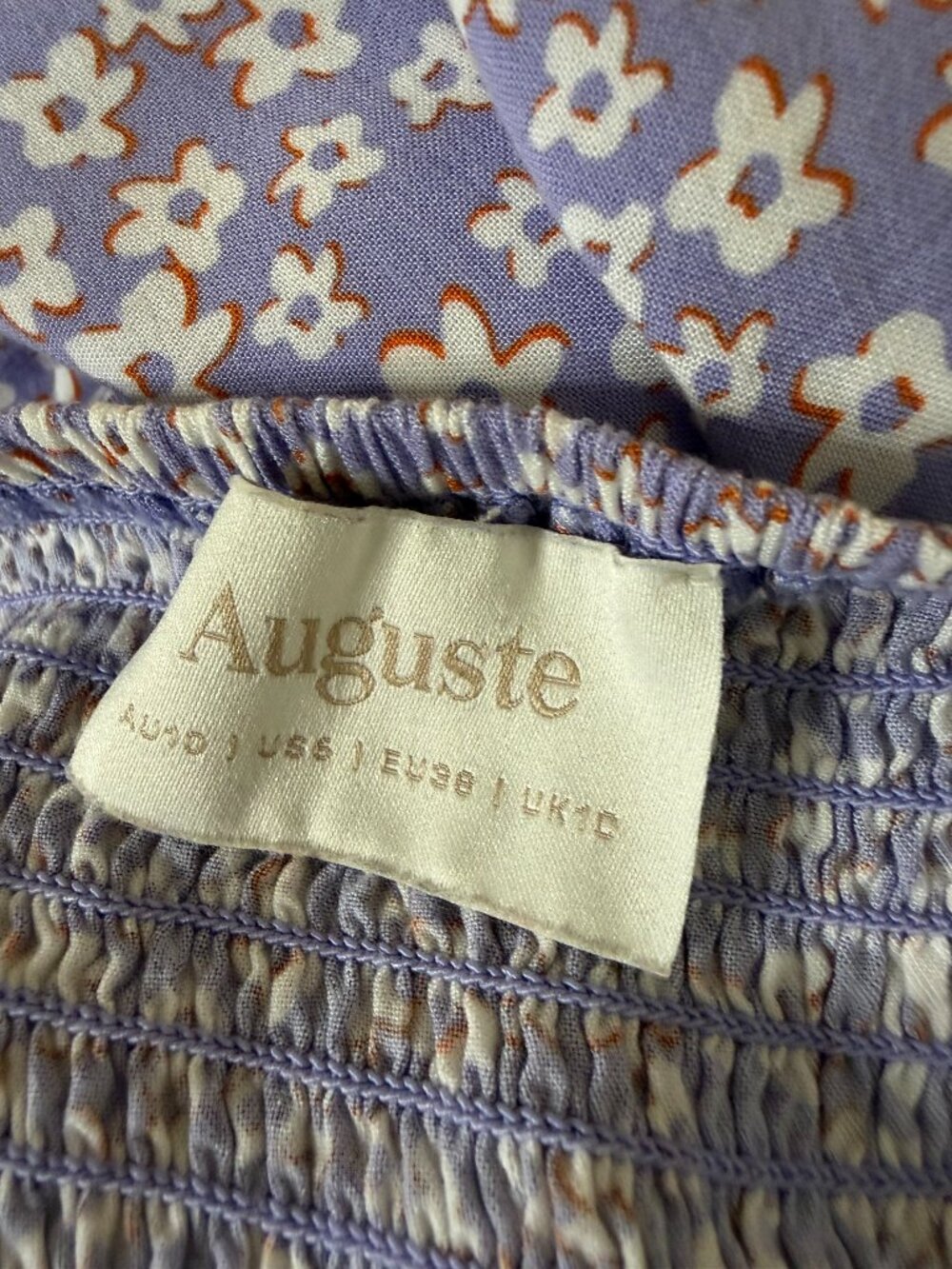 Auguste The Label Dean Gia Midi Dress Smocked Tie Shoulder Blue Floral 6 - Picture 4 of 8